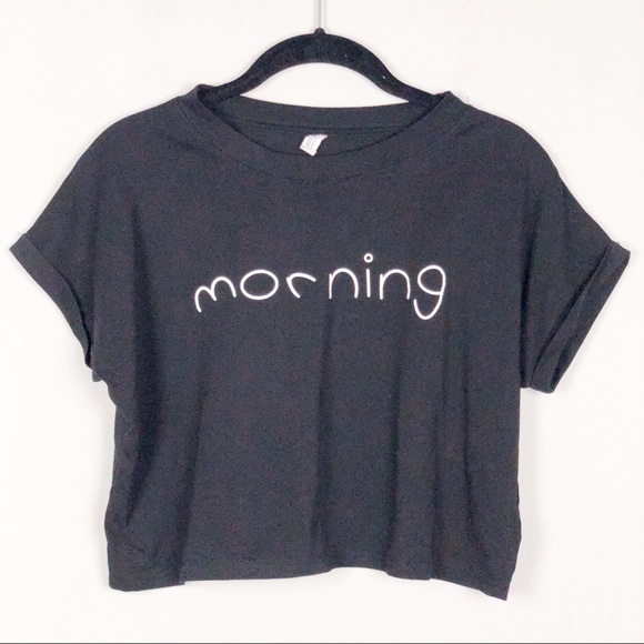 Kiss One Tops - Kiss One “Morning” black cropped t-shirt